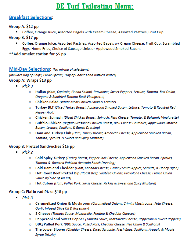 DE Turf Tailgating Menu 1